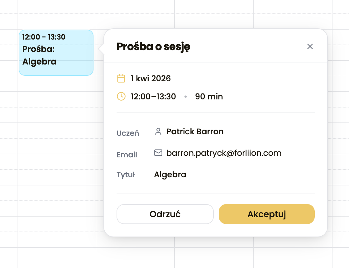 Zrzut wpisu typu Prośba w kalendarzu nauczyciela